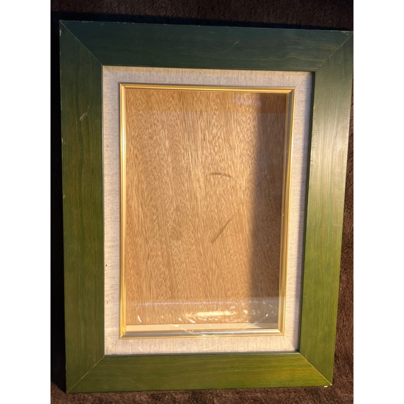 紙黏土麵包花蝶古巴特拼貼立體創作紙雕作品原木立體框 型號#852-綠-金邊麻布內框
