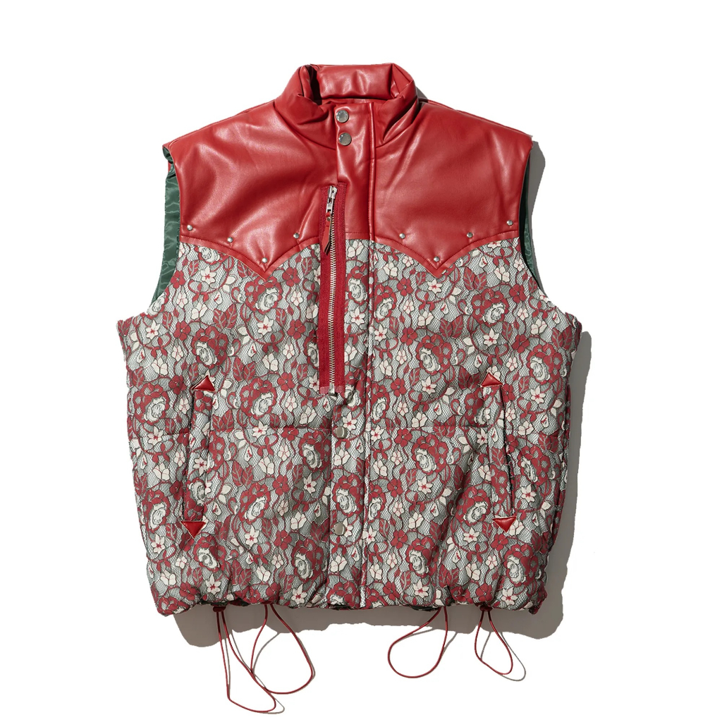 PLATEAU STUDIO "western lace padded vest" | red * grey