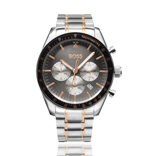 【HUGO BOSS】不銹鋼殼 槍灰色面 不鏽鋼雙色錶帶 三眼計時腕錶(1513634)