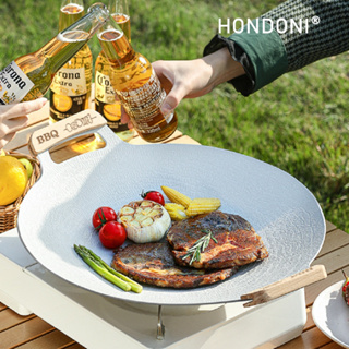 HONDONI 新款韓式麥飯石烤盤 不沾烤肉盤 燒烤盤 煎烤盤 卡式爐電磁爐烤盤(贈防燙木柄)