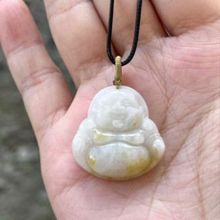 璞沁 ～天然翡翠a貨白帶黃翡彌勒佛