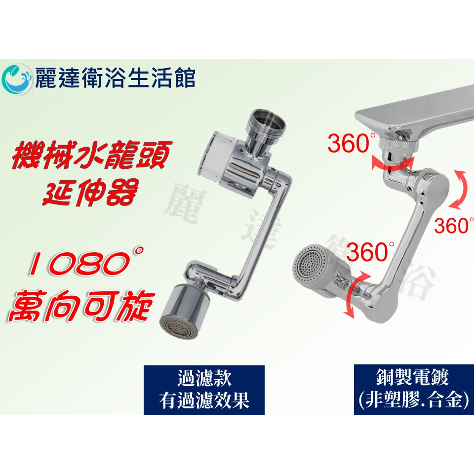 麗達衛浴 過濾器 水龍頭 1080度 可旋轉 2段出水 銅材質鍍鉻 萬向出水口 延伸管 萬向水龍頭 水龍頭延伸器 延伸管