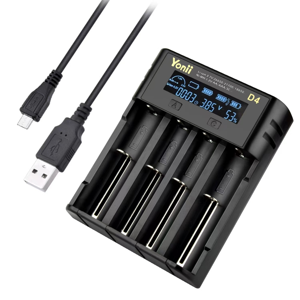 YONII 18650/21700/26650鋰電池3/4號鎳氫USB LCD四槽數顯充電器(D4)