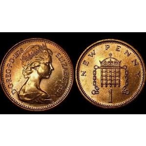 【全球郵幣】 England 1976 NEW PENNY 1 Pence 1便 士AU 英國伊莉莎白二世女王肖像