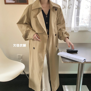 現貨微瑕疵｜英倫風雙排扣綁帶長版風衣外套 KM9253