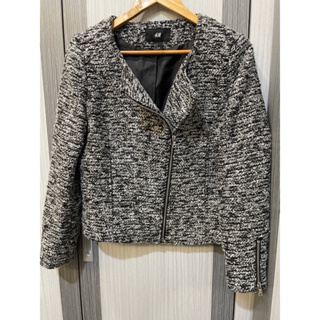 H&M 黑灰毛料小香風氣質外套
