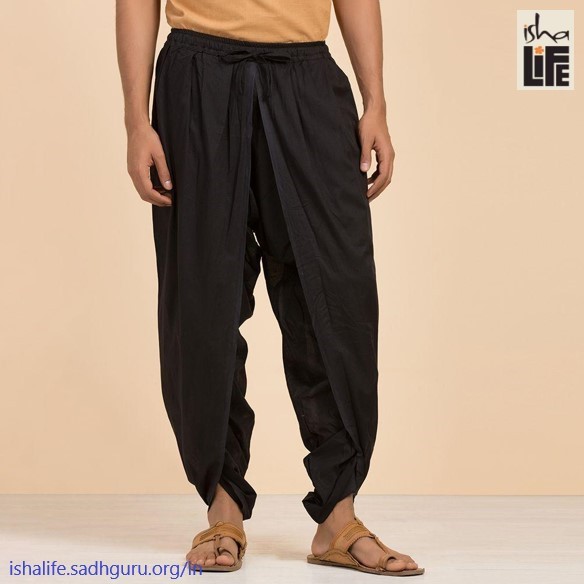 🇮🇳【isha Life】100%有機棉Dhoti褲子(黑色) 中性款 - 瑜珈練習和日常穿著 (鬆緊腰帶)