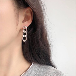 【晴晴飾品】金屬三環長型鏈條個性S925銀針耳環