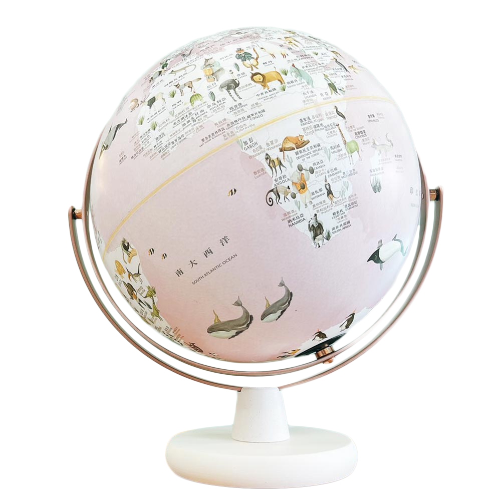 【SkyGlobe】10吋粉色童話動物版360度旋轉木座地球儀(中英文對照)《泡泡生活》