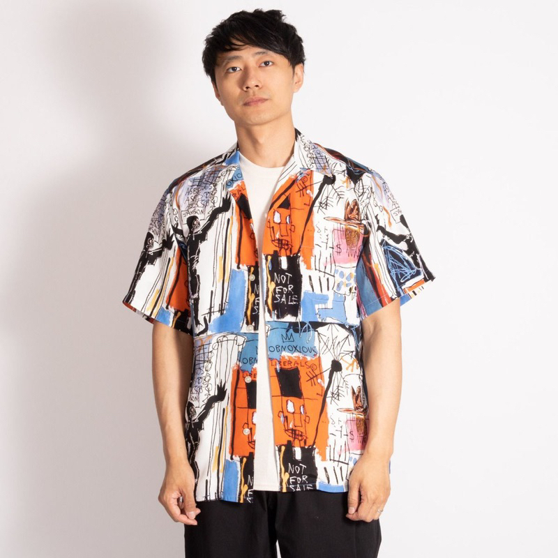 日本潮牌 WACKO MARIA X JEAN MICHEL BASQUIAT 同款 塗鴉藝術透氣 短袖 夏威夷花襯衫