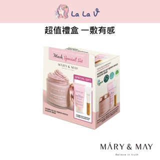 韓國MARY&MAY 玫瑰玻尿酸潔淨泥膜禮盒【LaLa V】透明質酸 玫瑰泥膜凍膜亮白舒緩補水去角質