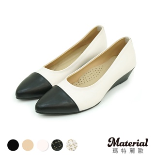 Material瑪特麗歐 【全尺碼23-27】跟鞋 MIT撞色優雅尖頭楔型鞋 T72151