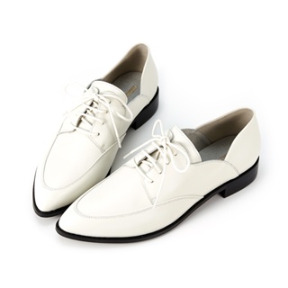 [獨家訂製楦型]HERLS牛津鞋 時髦全真皮側V尖頭德比鞋牛津鞋 灰白色