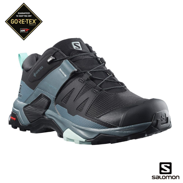 法國 Salomon 女 X ULTRA 4 Goretex 低筒登山鞋 黑暴綠/乳白/藍綠, 防水登山鞋,健行鞋