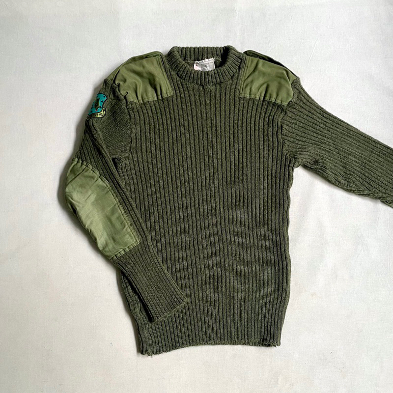 英軍公發 80s British Army Wool Round Neck 羊毛混紡 OD色圓領毛衣 vintage古著