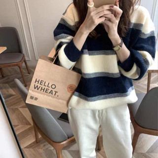 【西西比】針織毛衣女 oversize 條紋毛衣 秋冬上衣 設計感上衣 ins風衣服 長袖上衣 女生冬天衣服 韓版毛衣