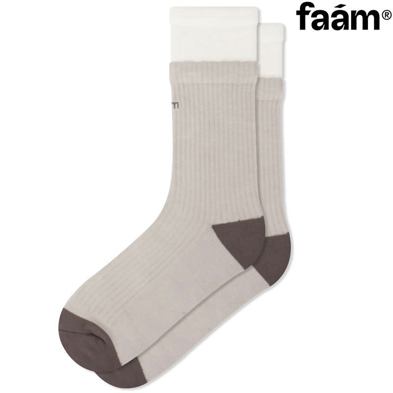 faam - NTME013-02 2 LAYER CREW SOCKS 雙層 針織高筒襪 (白煙色) 化學原宿