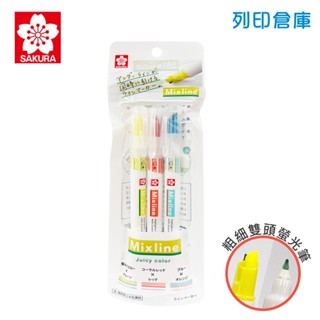 【日本文具】SAKURA櫻花 mixline VUK-T3A 雙頭雙色底線螢光筆 雙頭標記筆 粗細螢光筆 重點筆-3色組