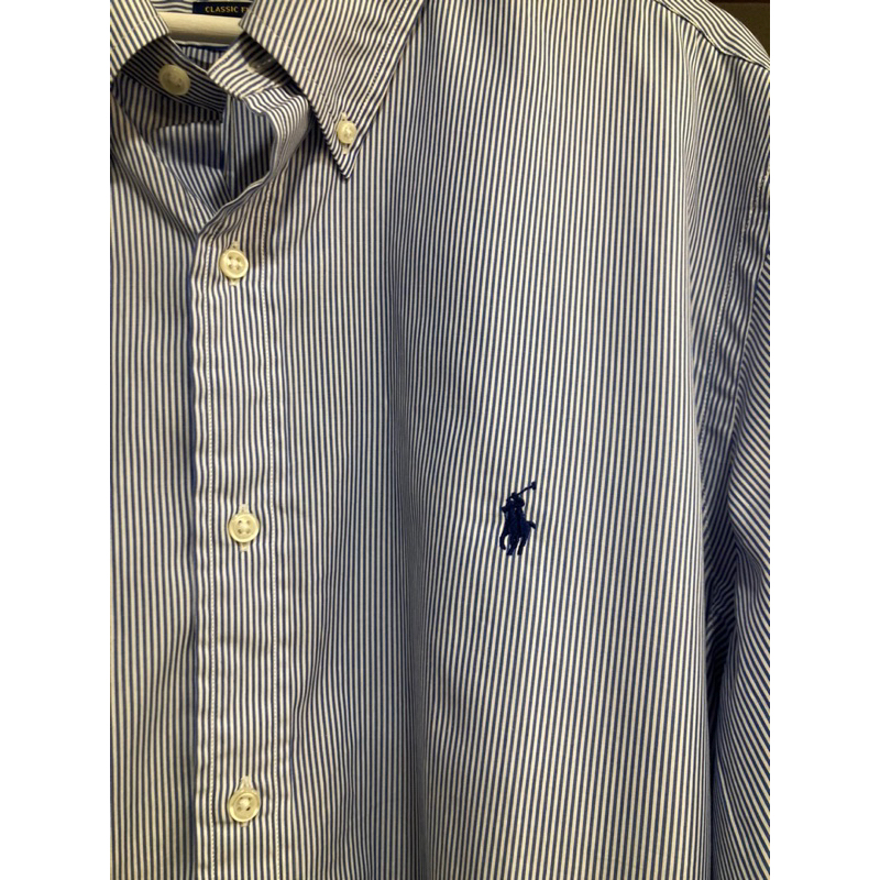 polo ralph lauren 藍白直條紋襯衫 XXL號