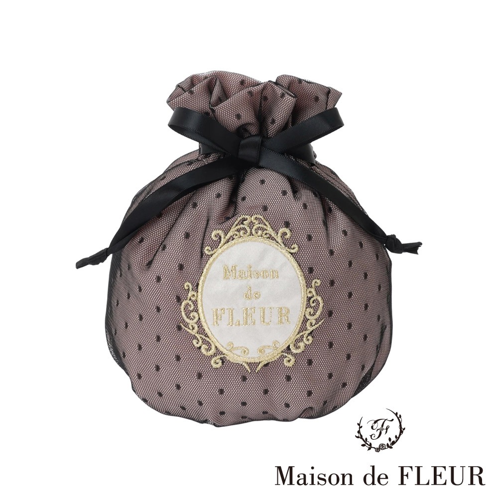 Maison de FLEUR 萬聖節系列圓點薄紗抽繩束口包(8A33FSJ1000)
