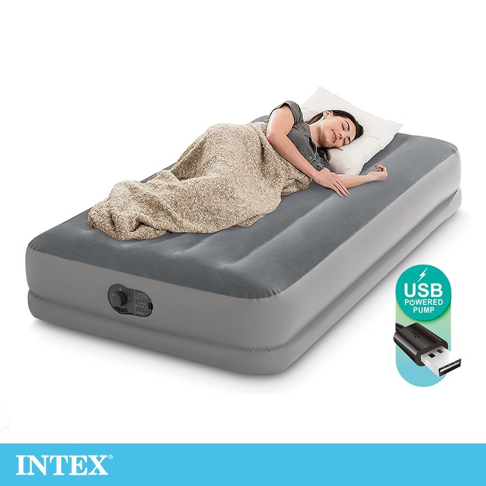 【INTEX】雙層單人加大充氣床-寬99cm(USB電源)(內建電動幫浦)露營充氣床(64112) 可超商取貨限一床