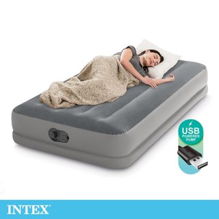 【INTEX】雙層單人加大充氣床-寬99cm(USB電源)(內建電動幫浦)(64112) 可超商取貨限一床