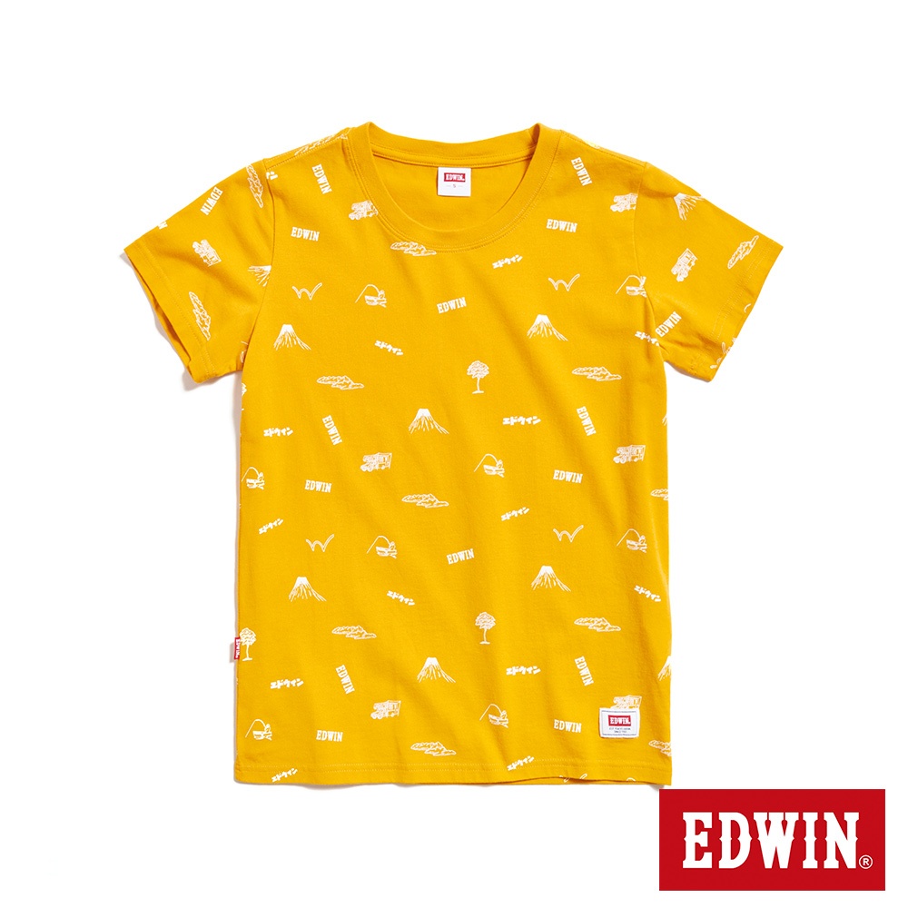 EDWIN 滿版LOGO印花短袖T恤(黃色)-女款