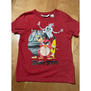H&M紅色憤怒鳥圖案男女童短袖T恤上衣110cm