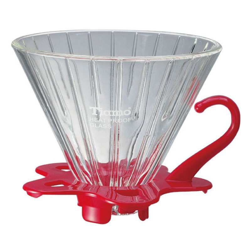 【Tiamo】V02玻璃 錐型 咖啡濾器組 附量匙/HG5359R(紅/2-4人份)| Tiamo品牌旗艦館