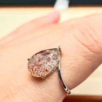 金草莓戒指 三輪骨幹水晶，畢業級淨體，活口可調節純銀戒指