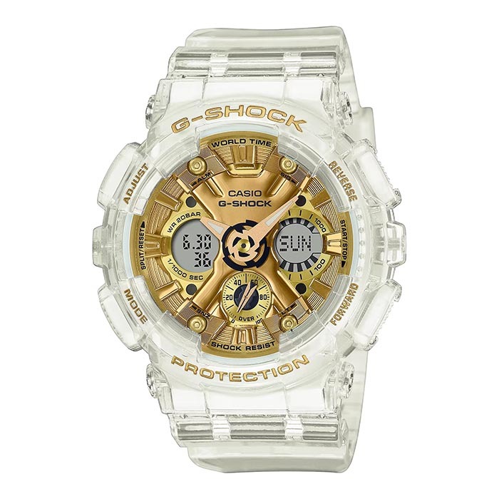 【CASIO】卡西歐 G-SHOCK 小尺寸 GMA-S120SG-7A 兩百米防水 電子錶 雙顯運動錶 金/半透明