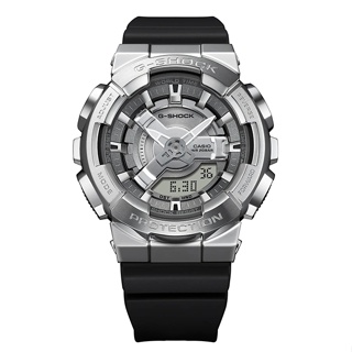 【CASIO】卡西歐 G-SHOCK 重金屬風 小尺寸 GM-S110-1A 兩百米防水 運動錶 雙顯電子錶 銀/黑