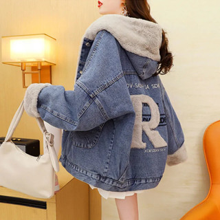 【sweet oversize】韓版牛仔外套女2024新款爆款加絨加厚牛仔衣網紅秋冬季外套抖音款棉衣