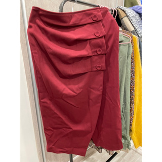 全新 韓國製 酒紅 質感 西裝面料 挺版 窄裙 長裙