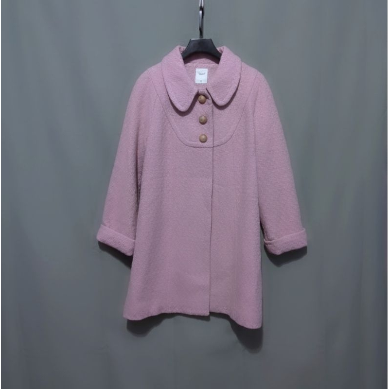 專櫃HANA娃娃領織紋感粉紫色長版毛料外套大衣 B1010【點點藏物】