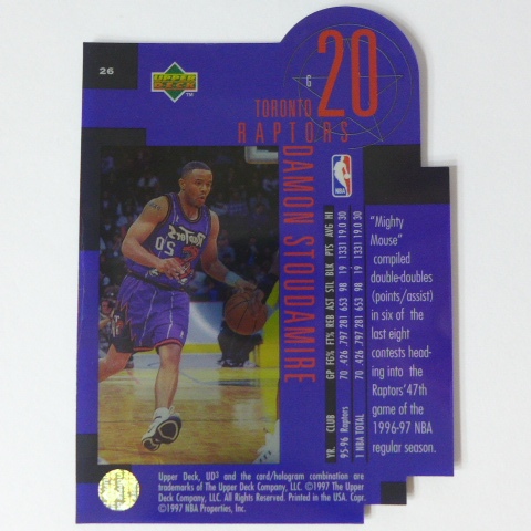 ~Damon Stoudamire/史陶德邁爾~太空小飛鼠 1997年UD3.底片設計.NBA籃球切割塑膠卡