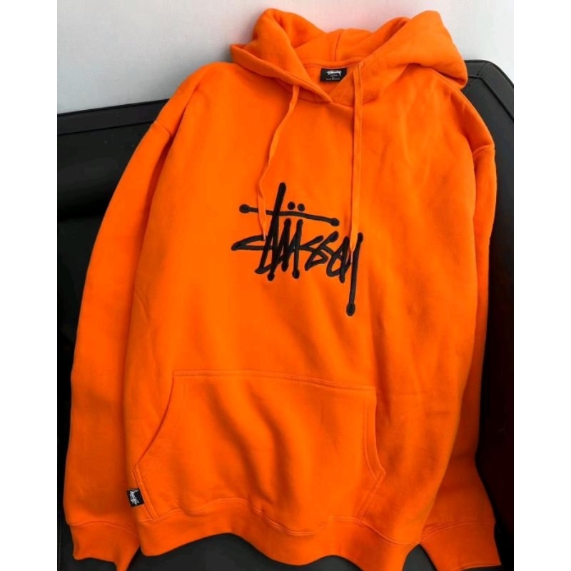 Stussy oversizes 長袖 橘色 帽T 尺寸：S~XL