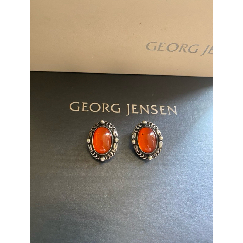 Georg Jensen喬治傑生1995首刻 丹麥製 年度琥珀夾式耳環