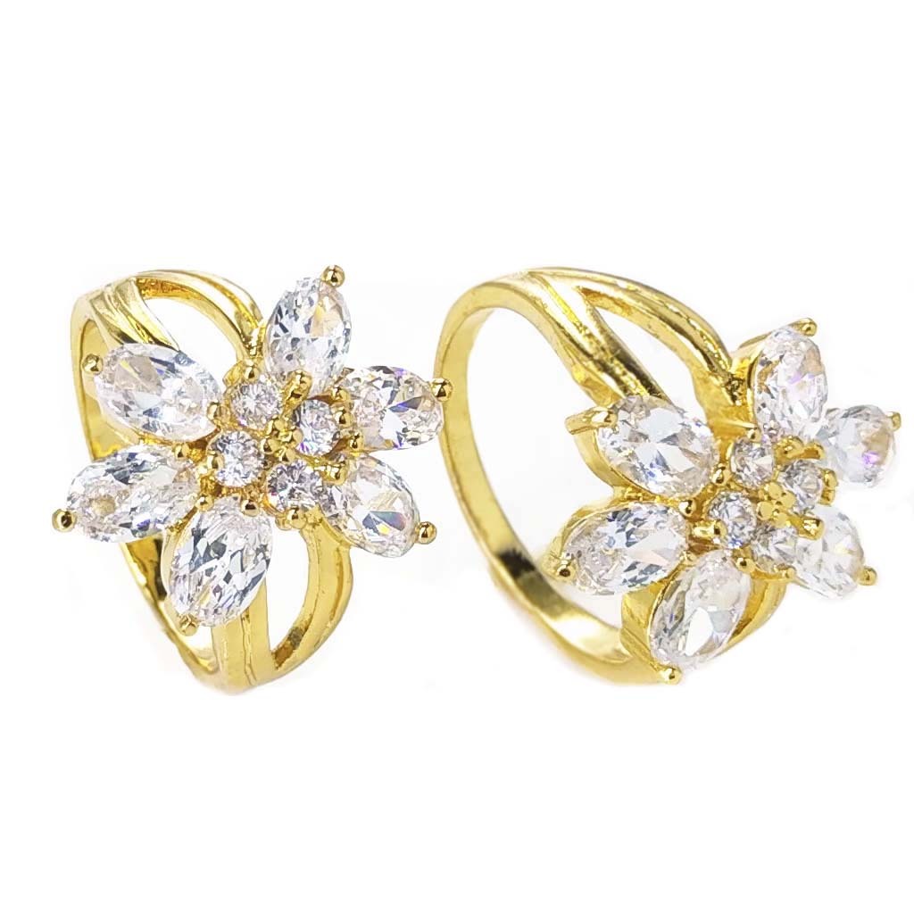 超閃亮花朵鑽戒 韓國鑽石黃金戒指 韓系飾品 鍍24K金色 氣質款 仿金/防退色 艾豆 H4365