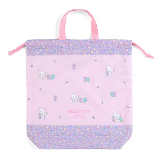 Sanrio 三麗鷗 日本製 棉質手提束口袋 縮口提袋 Hello Kitty 花朵 255815