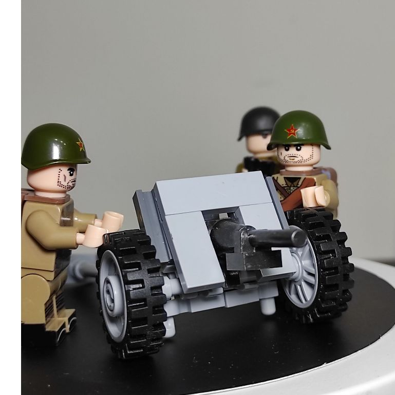 亞亞積木二戰蘇軍，紅軍1932式，45mm戰防炮砲兵組，史達林格勒，送印刷彈藥箱