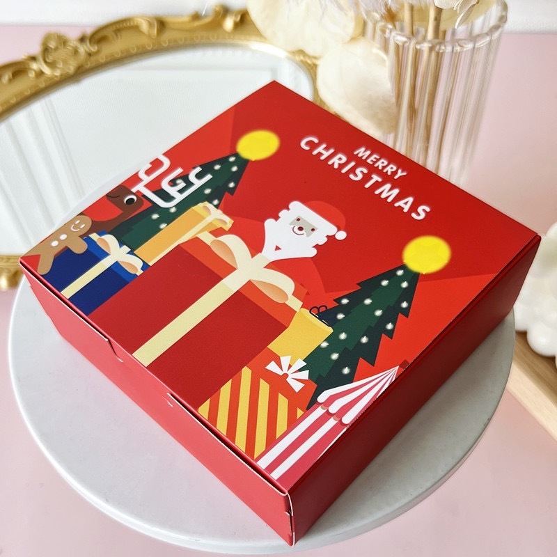 台灣現貨 聖誕簡易盒包裝盒 禮物盒 包裝盒 糖果盒 餅乾盒 蛋糕盒 西點盒 禮品盒 手提盒 交換禮物 聖誕紙盒