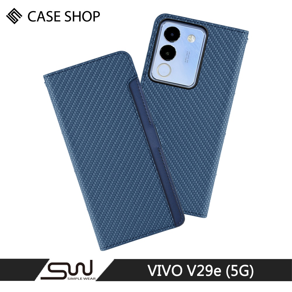 CASE SHOP vivo V29e(5G) 前收納側掀皮套-藍