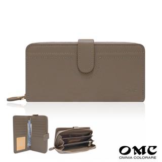 【OMC】柔軟牛皮舌扣拉鍊手拿包長夾4110(可可色)