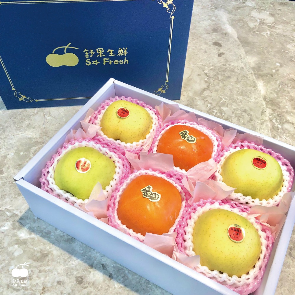 【舒果SoFresh】日本黑糖柿/日本土岐蘋果禮盒(黑糖柿x2顆+土岐蘋果x4顆/1.8kg/禮盒)