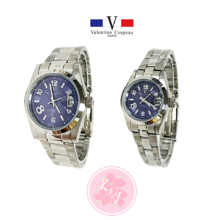 【valentino coupeau 范倫鐵諾】 V12168S藍銀 不銹鋼 防水手錶 放大日期 情侶對錶 原廠公司貨