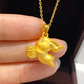 ♥️【現貨 當天秒出】兔兔送福氣來~新年新品金大福兔吊墜3D硬金生肖兔子項鍊 24K黃金鎖骨鍊本命年禮物正品⭐️ 🤍