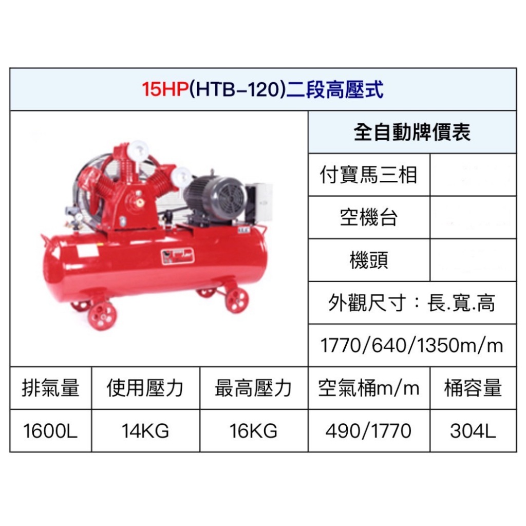 ~金光興修繕屋~[HTB-120] 寶馬牌 二段高壓式空壓機 15HP 304L 寶馬 空壓機 空氣壓縮機 二段高壓