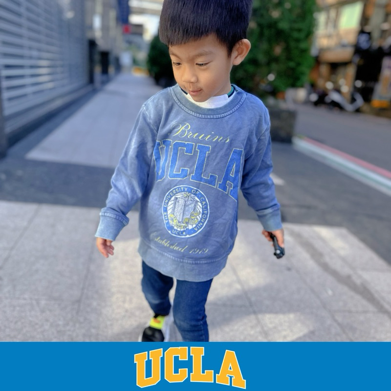 🌟現貨🌟2-5歲 UCLA 水洗藍圓領長袖 兒童衣服 小孩衣服 男童長袖 兒童上衣 幼童衣服 小朋友衣服