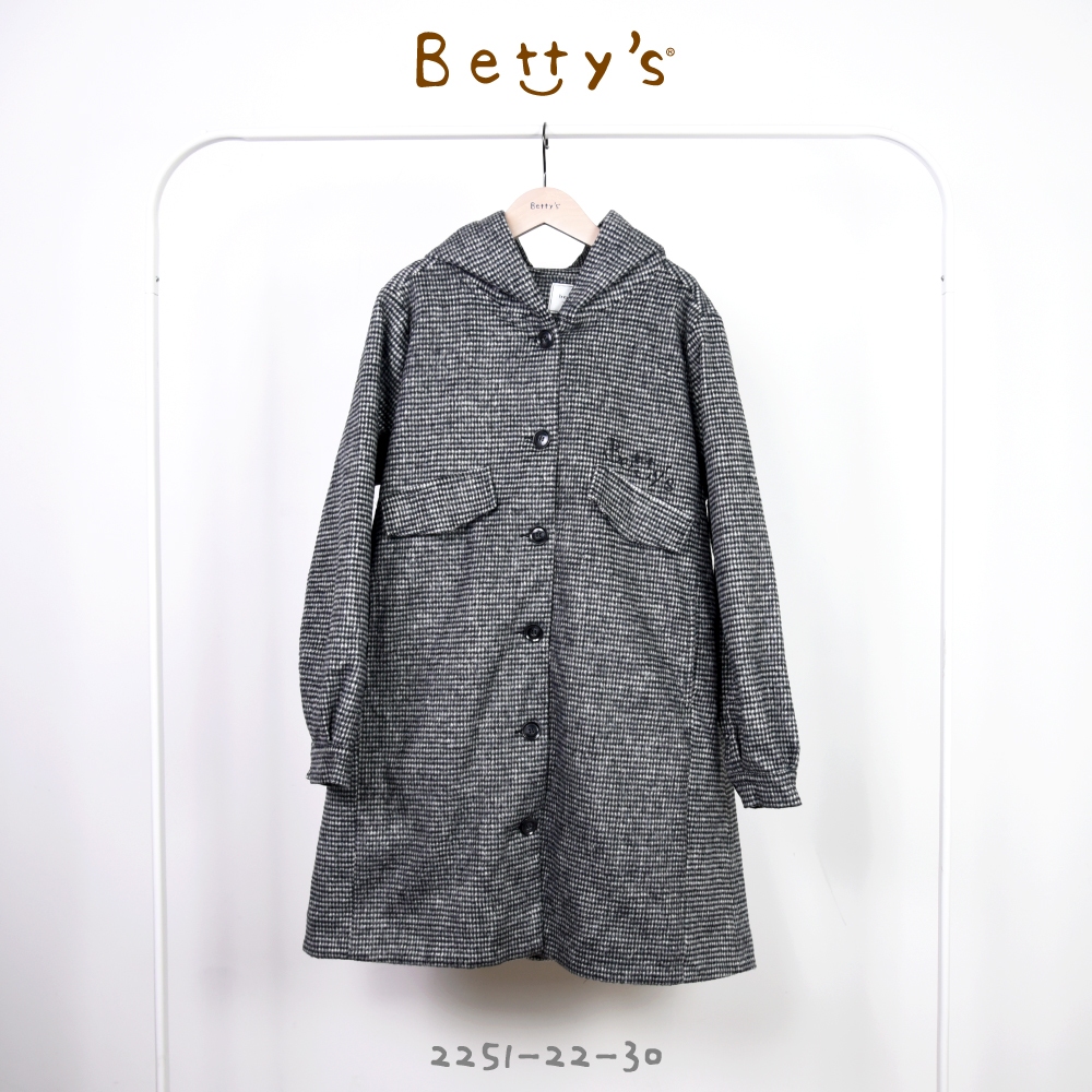 betty’s貝蒂思(25)細格紋刷毛連帽內鋪棉長版大衣(黑色)